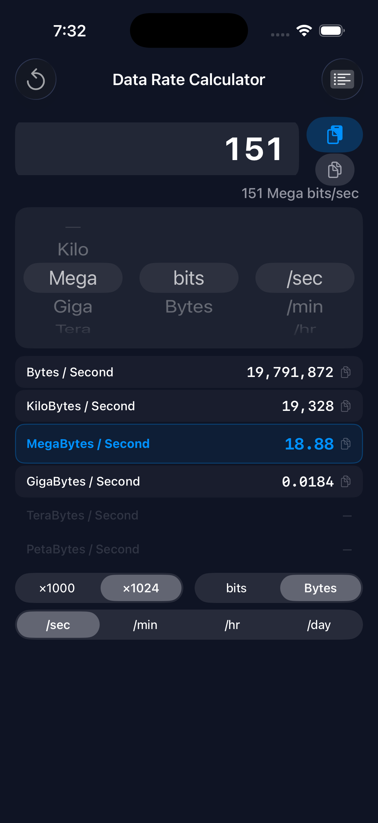 Data Rate Calculator Dark Mode